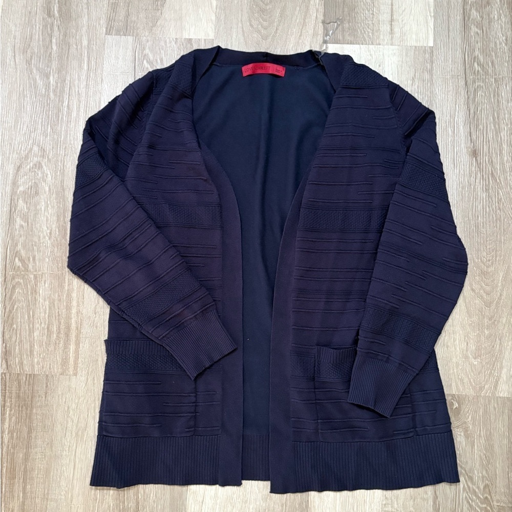 Love Scarlet Elegant Navy Open-Front Cardigan with pockets Womens Large
